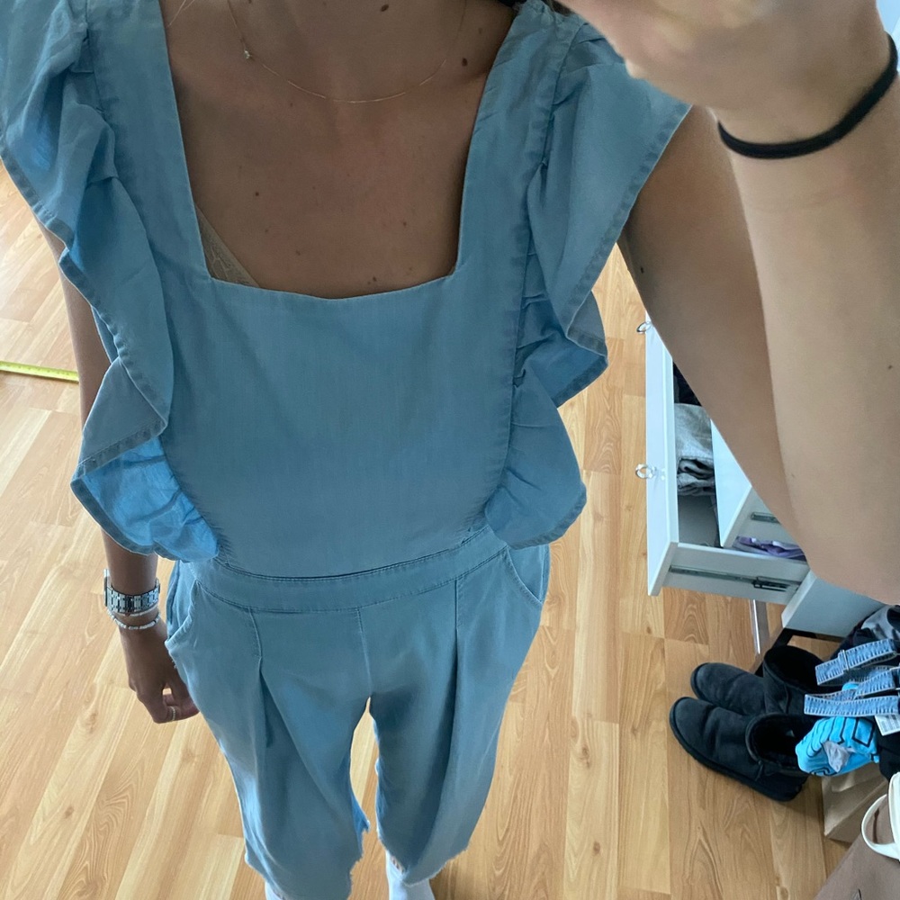 Denim Look Ruffle Jumpsuit - Picture 7 of 8